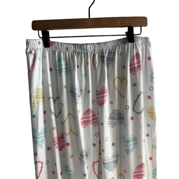 Women’s Plus1XL White Heart Print Short Sleeve Pajama Set Lounge Pants Set #D - Picture 4 of 6